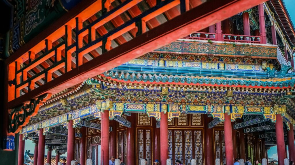 Explore intricate details of traditional Chinese architecture at a temple in Beijing, China.